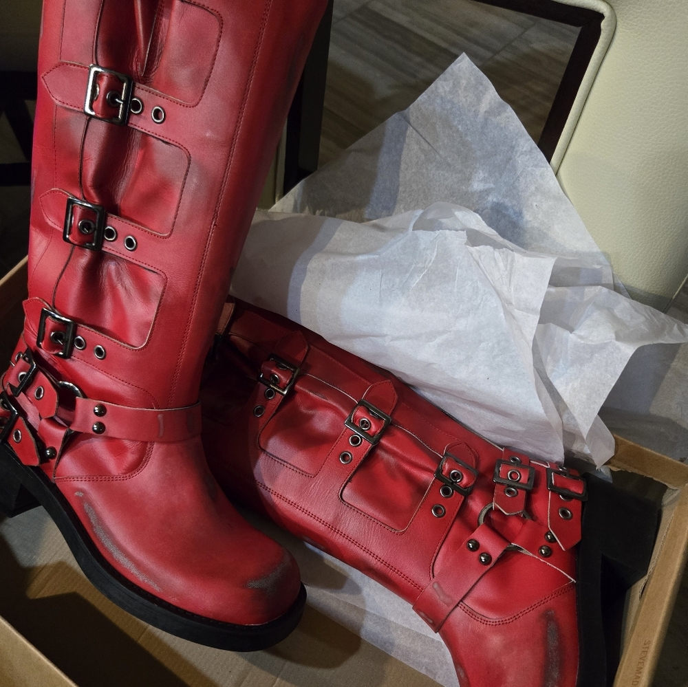 Rocky Silver Distressed and Red Leather Boots